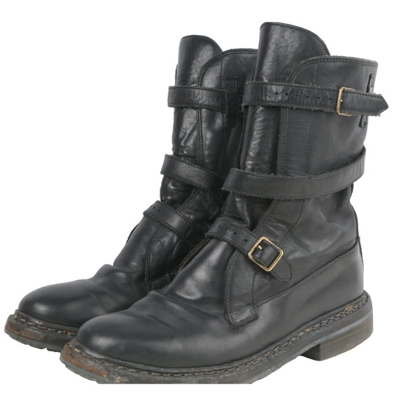 BURBERRY Woman's Boots Black Leather Blanchard Ankle Straps Moto Biker Size 36 - Picture 1 of 16